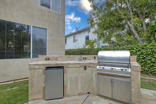 view of patio / terrace featuring area for grilling, an outdoor kitchen, and a sink
