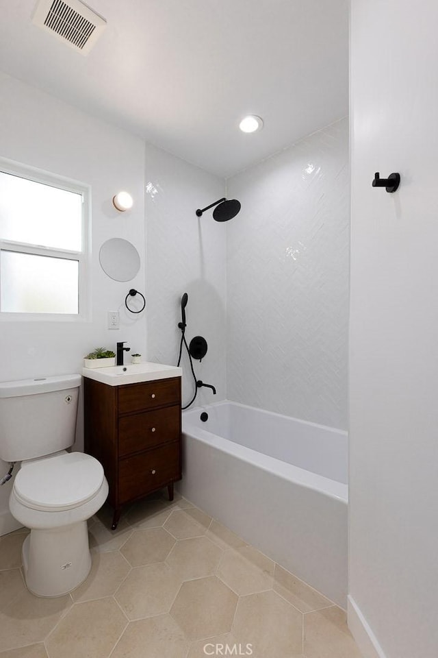 11714 S Spring St, Los Angeles, CA 90061 - bathroom with visible vents, tile patterned flooring, vanity, toilet, and shower / bathing tub combination