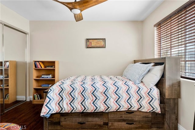 680 Grand Ave Unit 105, Long Beach, CA 90814 - bedroom with baseboards, ceiling fan, wood finished floors, and a closet