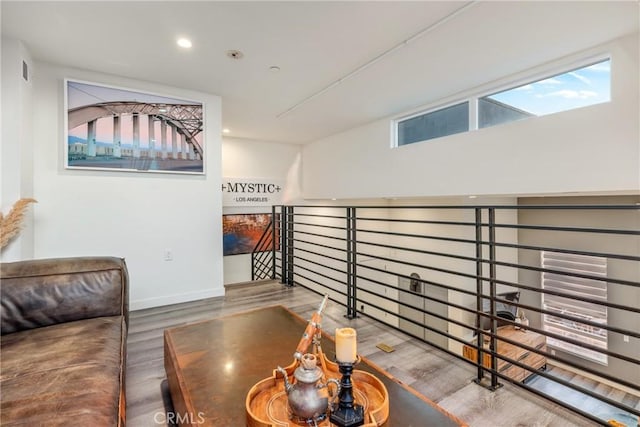 1055 S Serrano Ave Unit 502, Los Angeles, CA 90006 - sitting room featuring baseboards, recessed lighting, wood finished floors, and visible vents