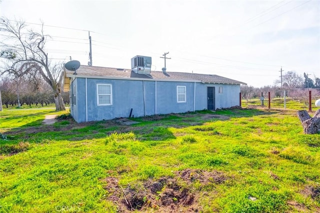 rear view of property with stucco siding and cooling unit