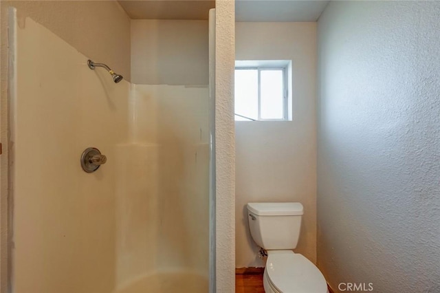 bathroom featuring toilet and a stall shower
