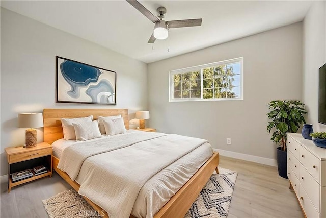 18128 Cari Ln, Yorba Linda, CA 92886 - bedroom featuring baseboards, ceiling fan, and light wood finished floors