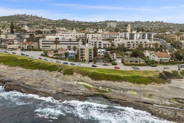 aerial view featuring a water view