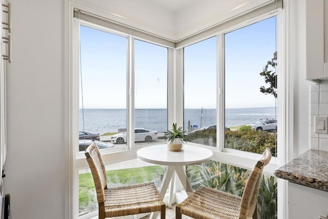 sunroom with a healthy amount of sunlight and a water view