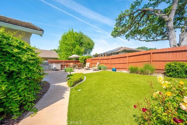 view of yard featuring a patio and a fenced backyard