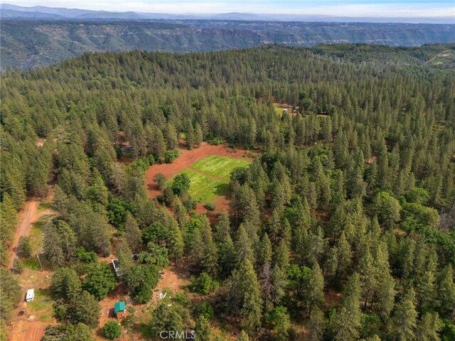 birds eye view of property with a view of trees and a mountain view