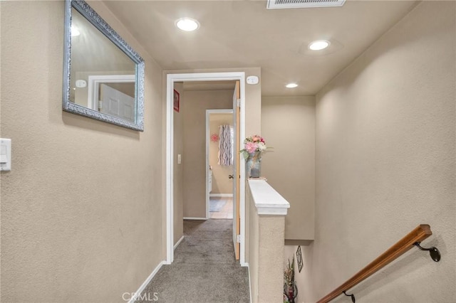 1925 Glenoaks Blvd, Unit San Fernando, CA 91340 - hall featuring an upstairs landing, carpet floors, recessed lighting, and baseboards