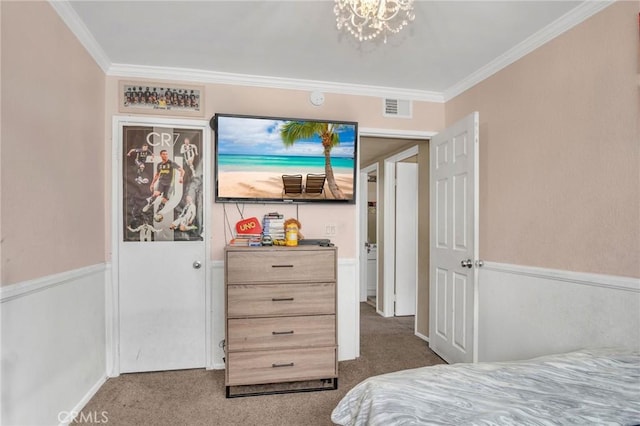 1925 Glenoaks Blvd, Unit San Fernando, CA 91340 - bedroom featuring carpet, crown molding, wainscoting, and a chandelier