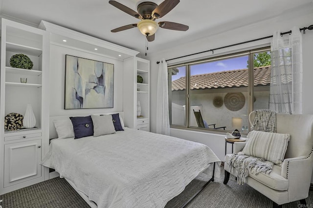 bedroom featuring recessed lighting and ceiling fan