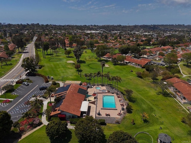 bird's eye view with a residential view and view of golf course