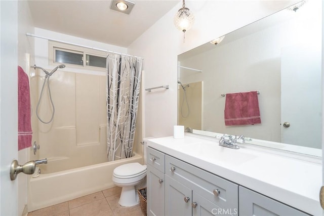 12623 Morning Star Rd, Apple Valley, CA 92308 - bathroom with tile patterned flooring, toilet, shower / tub combo, and vanity