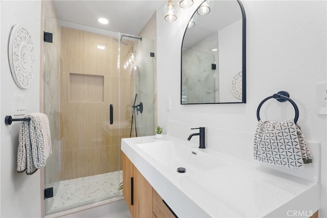 4532 Zella Ln, Yorba Linda, CA 92886 - bathroom with vanity, a shower stall, and recessed lighting