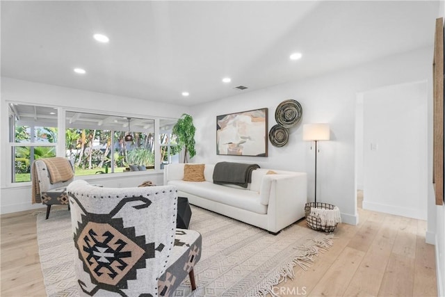 4532 Zella Ln, Yorba Linda, CA 92886 - living room featuring recessed lighting, baseboards, light wood-type flooring, and visible vents