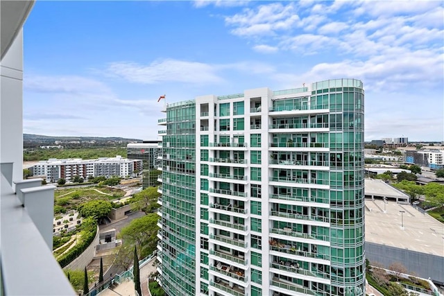 view of building exterior with a city view