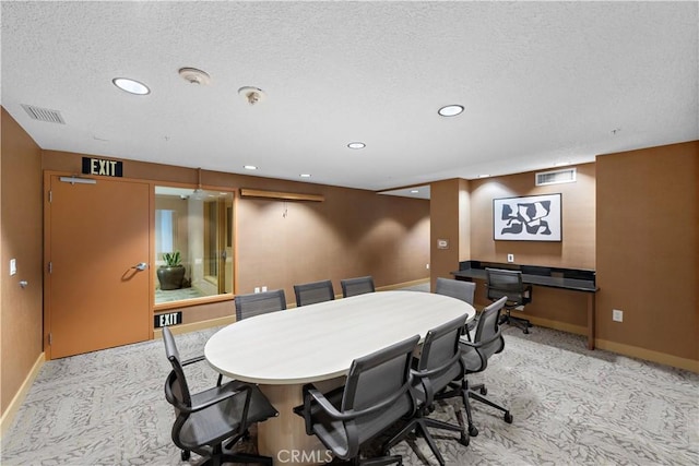 dining area with visible vents, recessed lighting, and carpet floors