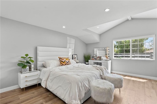 17321 Lahey St, Granada Hills, CA 91344 - bedroom with recessed lighting, baseboards, wood finished floors, and lofted ceiling