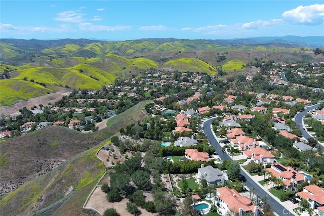 birds eye view of property featuring a residential view and a mountain view