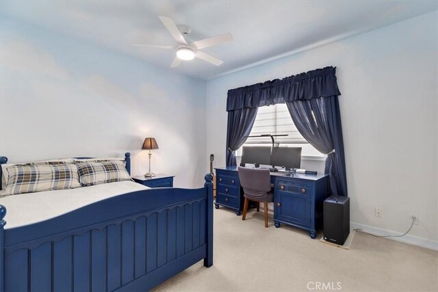 519 S Lucia Ave, Redondo Beach, CA 90277 - bedroom with baseboards, a ceiling fan, and light carpet