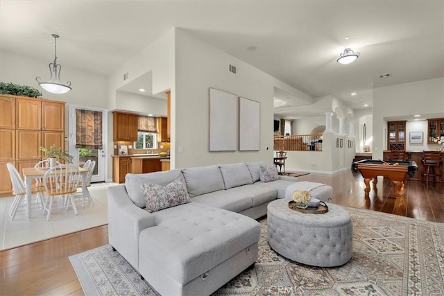 519 S Lucia Ave, Redondo Beach, CA 90277 - living area featuring recessed lighting, billiards, and hardwood / wood-style flooring