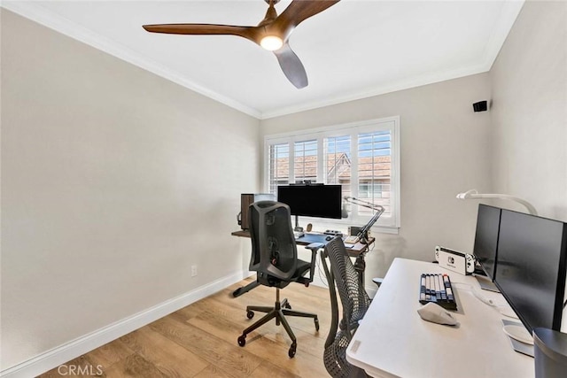 6702 Sun Dr Unit C, Huntington Beach, CA 92647 - office space with baseboards, a ceiling fan, wood finished floors, and ornamental molding