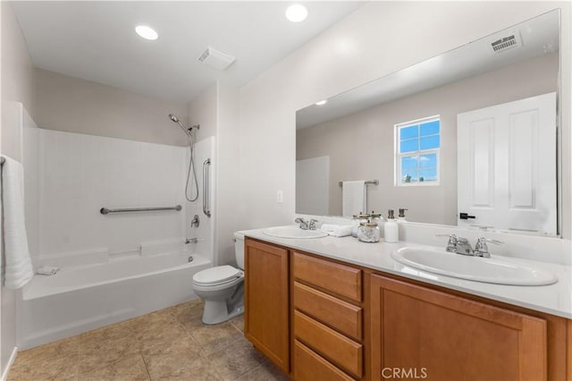 42570 72nd St W, Lancaster, CA 93536 - bathroom featuring a sink, toilet, double vanity, and visible vents