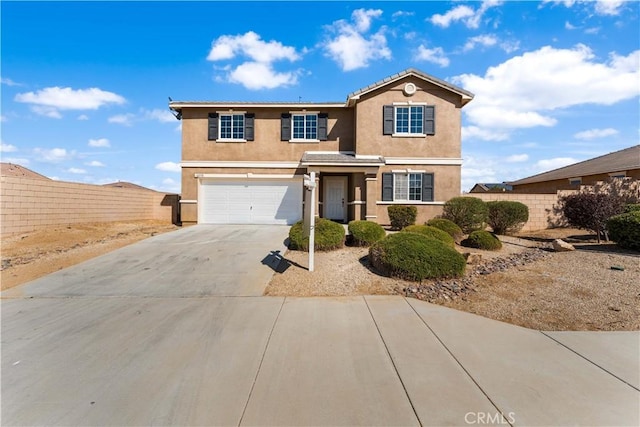 42570 72nd St W, Lancaster, CA 93536 - traditional-style house with fence, stucco siding, concrete driveway, and a garage