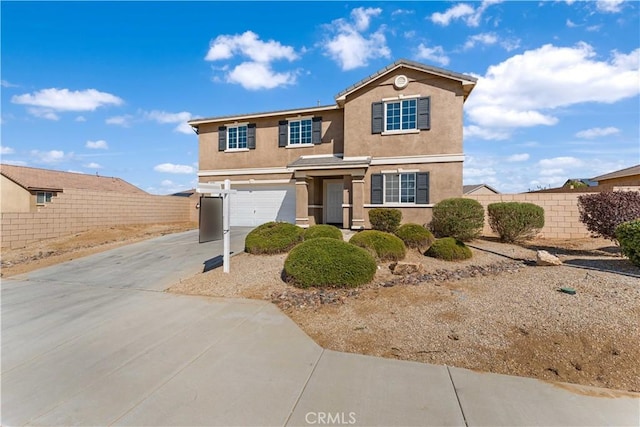 42570 72nd St W, Lancaster, CA 93536 - traditional-style house featuring stucco siding, an attached garage, fence, and concrete driveway