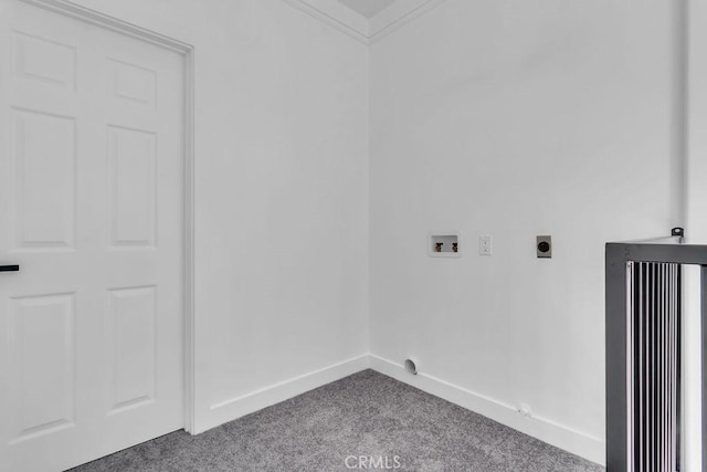 laundry room with laundry area, hookup for a washing machine, carpet, baseboards, and hookup for an electric dryer