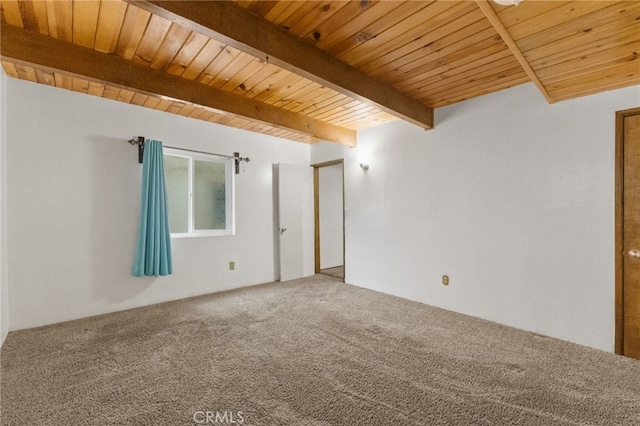 2368 Pine Dr, Running Springs, CA 92382 - carpeted empty room featuring a wooden ceiling with exposed beams