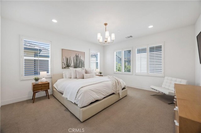 1253 Viejo Hills Dr, Lake Forest, CA 92610 - carpeted bedroom with a chandelier, baseboards, and recessed lighting