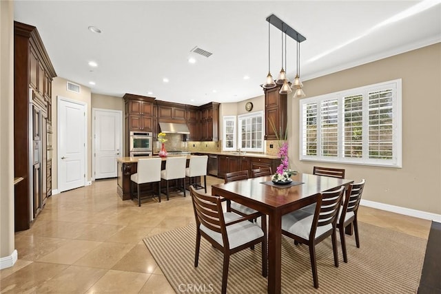 18345 Watson Way, Yorba Linda, CA 92886 - dining area with recessed lighting, baseboards, and visible vents