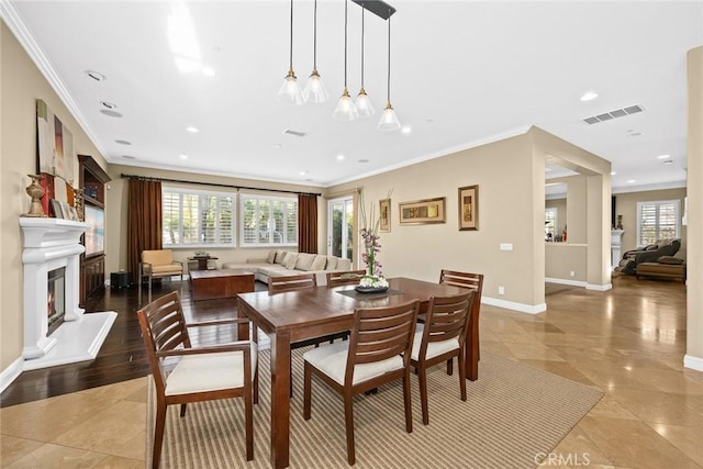 18345 Watson Way, Yorba Linda, CA 92886 - tiled dining space with crown molding, a wealth of natural light, and visible vents