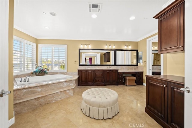 18345 Watson Way, Yorba Linda, CA 92886 - full bathroom featuring crown molding, vanity, a bath, and visible vents