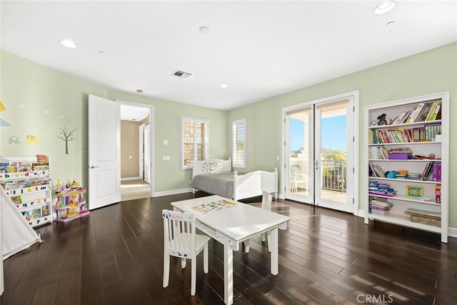 18345 Watson Way, Yorba Linda, CA 92886 - bedroom featuring access to exterior, visible vents, wood finished floors, baseboards, and recessed lighting