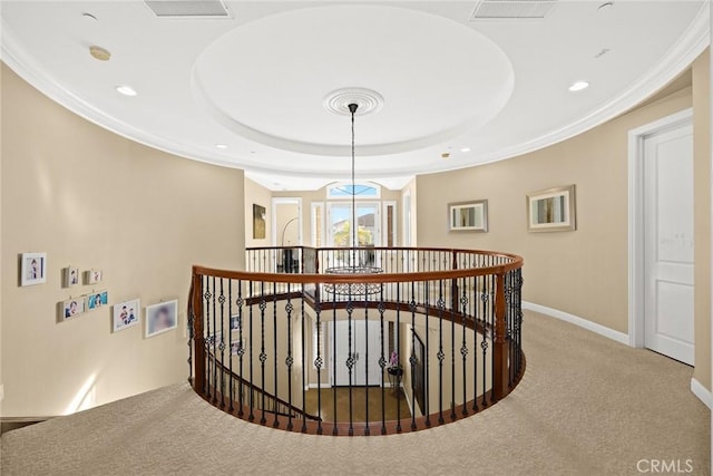 18345 Watson Way, Yorba Linda, CA 92886 - staircase with carpet floors, baseboards, recessed lighting, and a raised ceiling