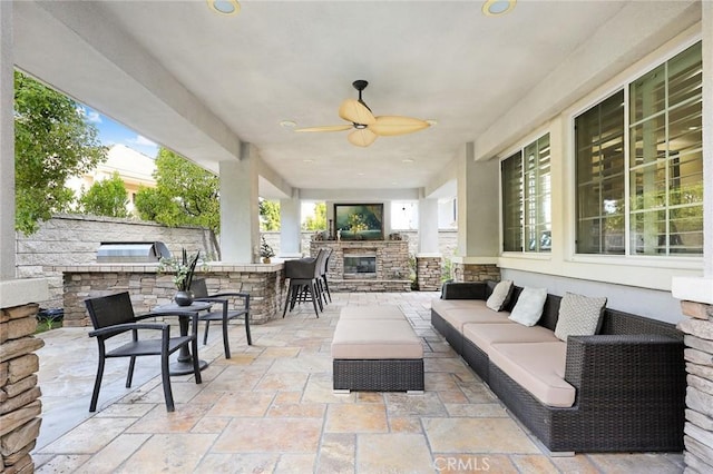 18345 Watson Way, Yorba Linda, CA 92886 - view of patio with ceiling fan, outdoor lounge area, fence, area for grilling, and a bar
