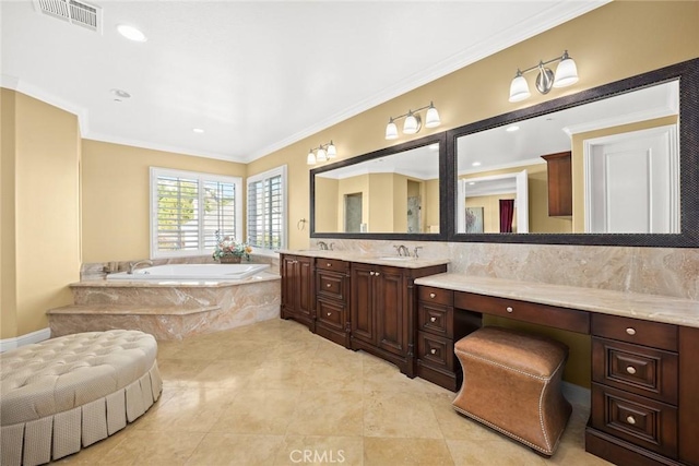 18345 Watson Way, Yorba Linda, CA 92886 - full bath featuring crown molding, visible vents, a bath, and vanity