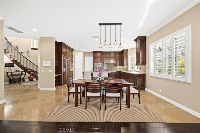 18345 Watson Way, Yorba Linda, CA 92886 - dining area with baseboards, recessed lighting, light tile patterned flooring, and visible vents