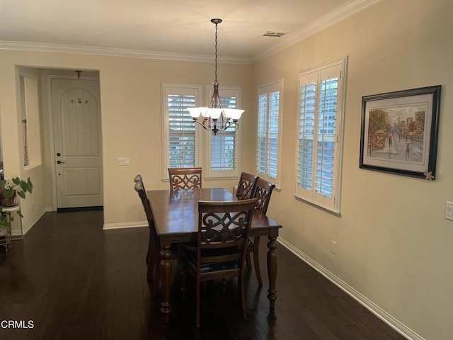 1117 Patel Pl, Duarte, CA 91010 - dining space featuring baseboards, a notable chandelier, ornamental molding, and dark wood finished floors