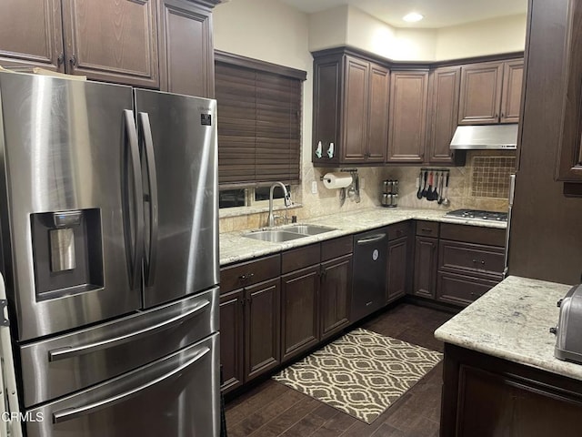 1117 Patel Pl, Duarte, CA 91010 - kitchen with a sink, decorative backsplash, appliances with stainless steel finishes, and under cabinet range hood