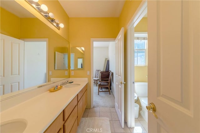 2161 S Ferrier Ct, La Habra, CA 90631 - full bathroom featuring a sink, tile patterned flooring, toilet, and double vanity