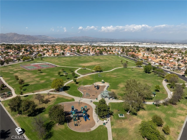 aerial view featuring a residential view and a mountain view