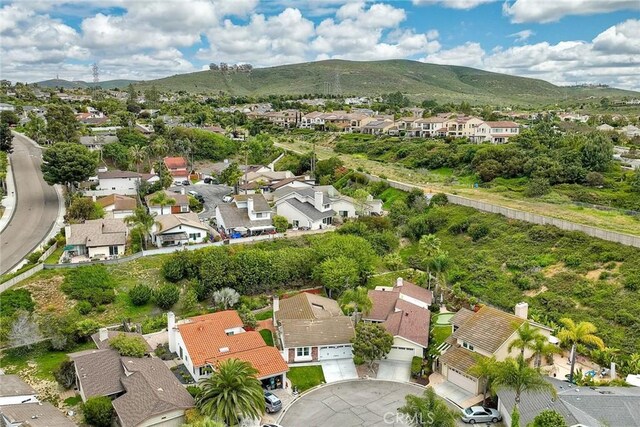 bird's eye view featuring a residential view and a mountain view