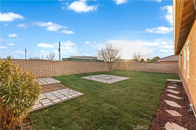 view of yard featuring a fenced backyard and a patio area
