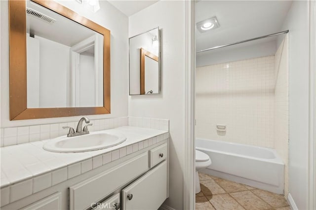27118 Highlands Ln, Valencia, CA 91354 - bathroom with vanity, toilet,  shower combination, and tile patterned floors