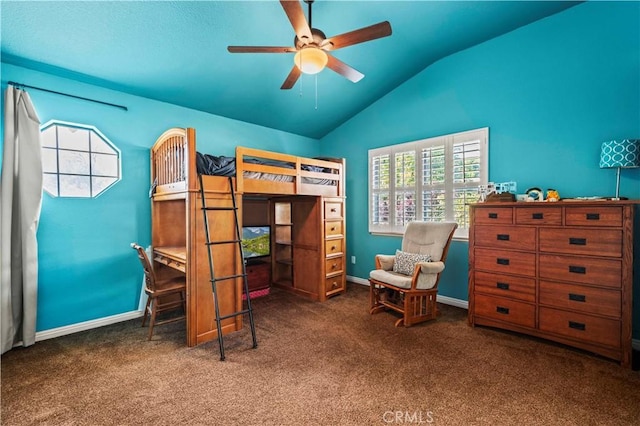 27118 Highlands Ln, Valencia, CA 91354 - bedroom with lofted ceiling, carpet floors, baseboards, and a ceiling fan