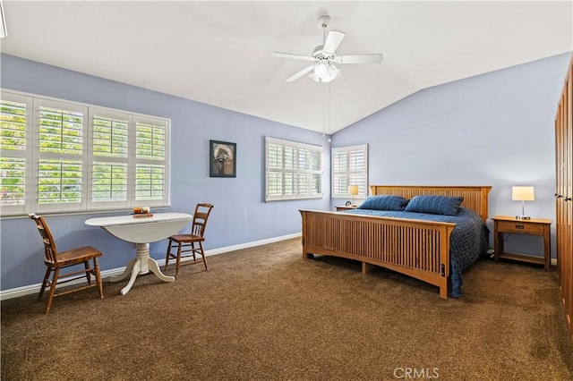 27118 Highlands Ln, Valencia, CA 91354 - carpeted bedroom with lofted ceiling, baseboards, and ceiling fan