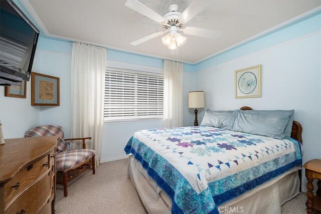315 Alder St, Arroyo Grande, CA 93420 - bedroom with crown molding, carpet floors, baseboards, and a ceiling fan