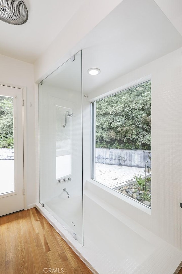 3325 Alana Dr, Sherman Oaks, CA 91403 - bathroom with walk in shower and wood finished floors